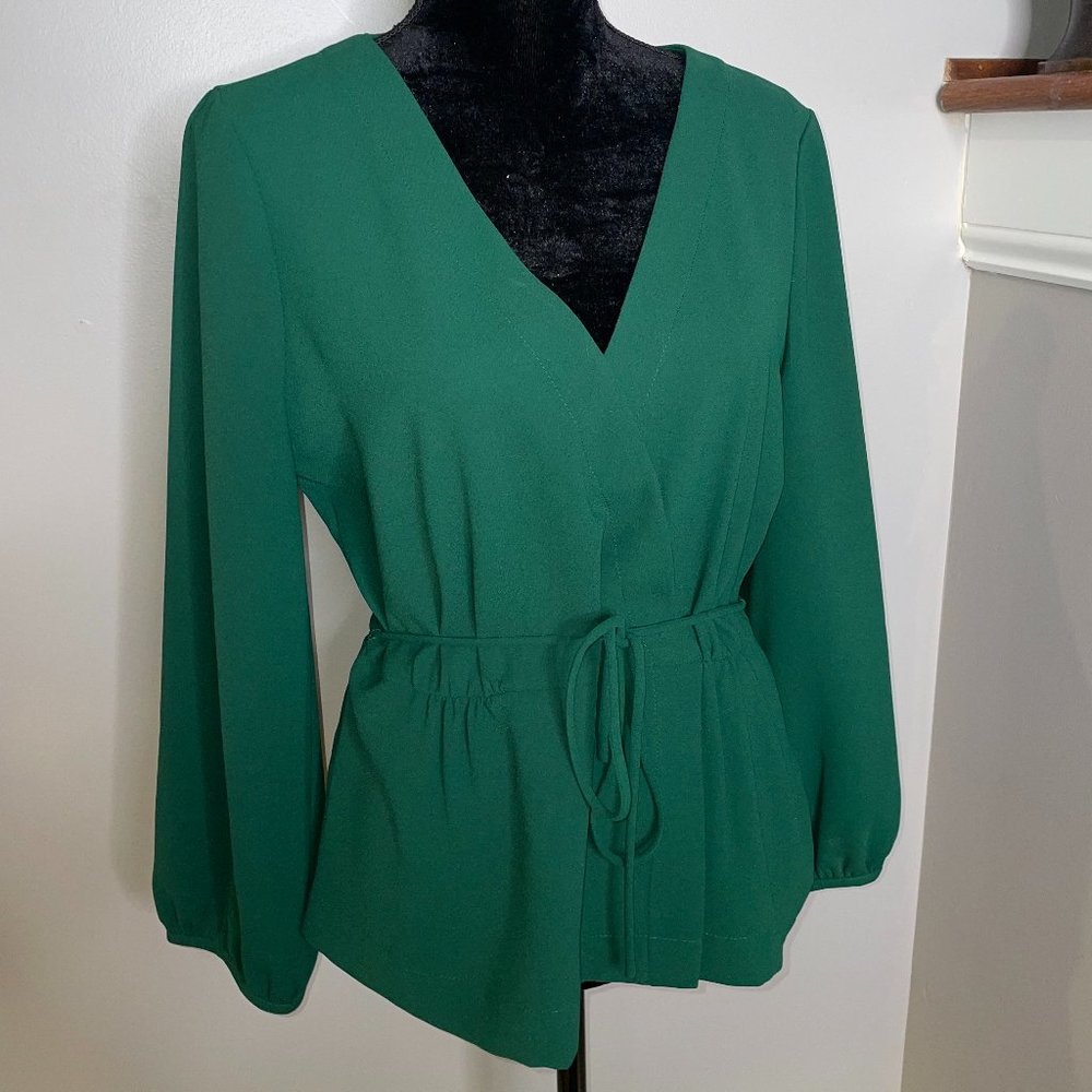J Crew Alexa Wrap Green Blouse - Picture 2 of 9